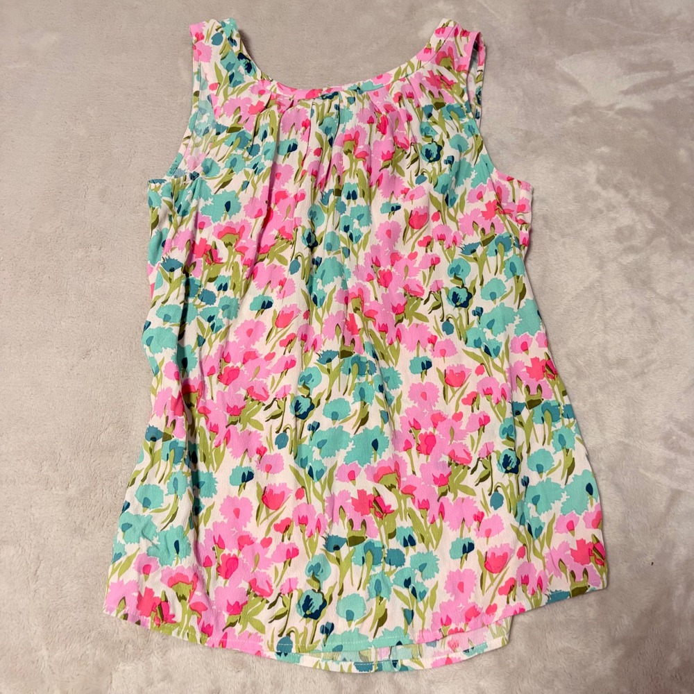 Boden‎ Floral Sleeveless Tie Back Blouse Womens Pink Blue Size 2